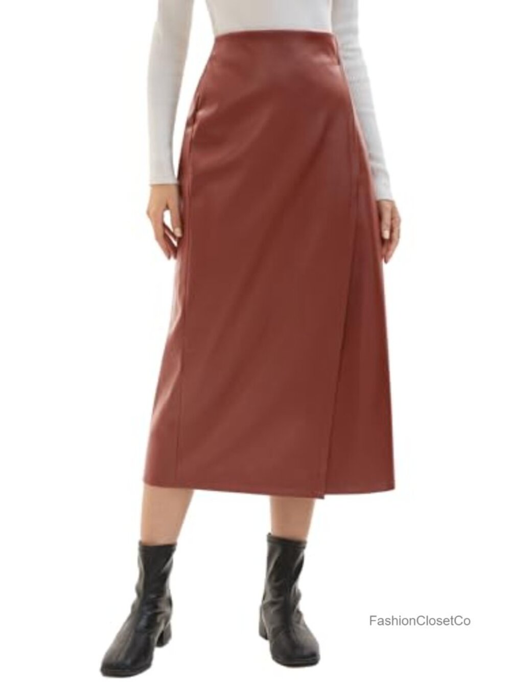 Faux Leather High Waisted Bodycon Long Pencil Skirt Work Maxi